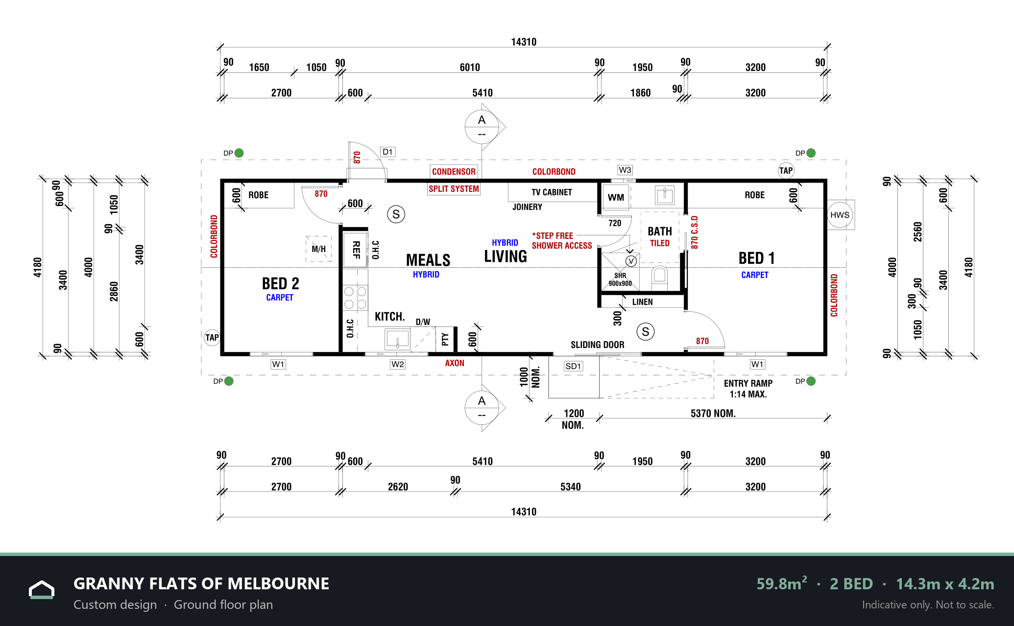 A long, light-filled home for Mum – custom granny flat floorplan